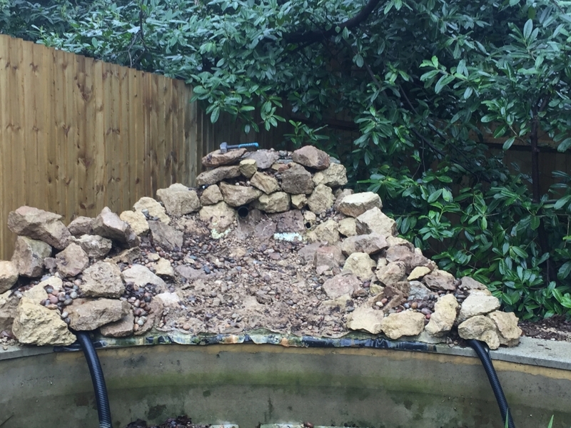 Communal pond waterfall repair and aquatic vegetation installation Camberley, Surrey