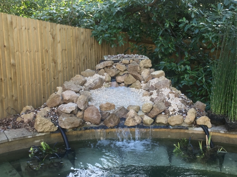 Communal pond waterfall repair and aquatic vegetation installation Camberley, Surrey