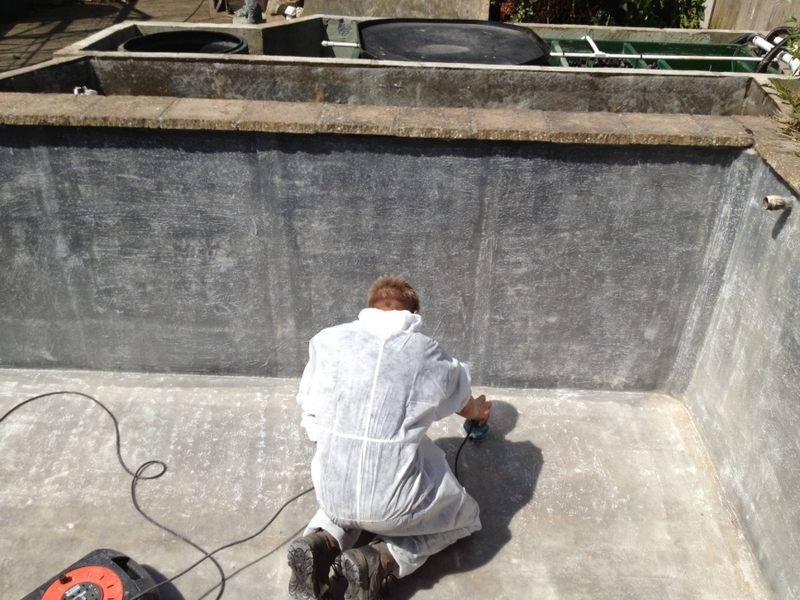 Koi pond fibreglassing in Kelvedon Hatch, Brentwood, Essex.