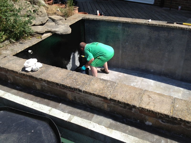 Koi pond fibreglassing in Kelvedon Hatch, Brentwood, Essex.