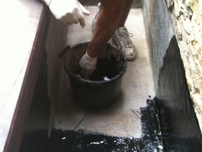 Waterfeature resealing with fibreglass in Fitzrovia, London.