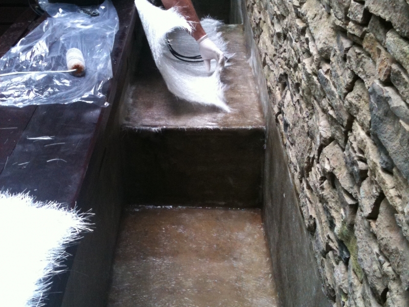 Waterfeature resealing with fibreglass in Fitzrovia, London.