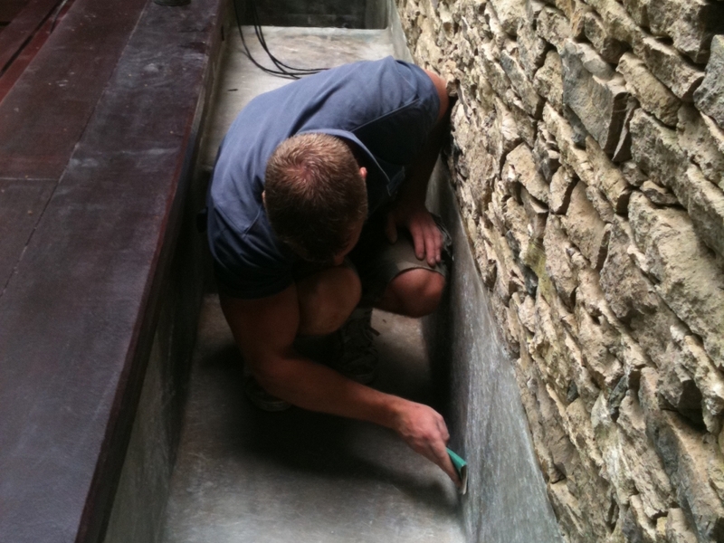 Waterfeature resealing with fibreglass in Fitzrovia, London.