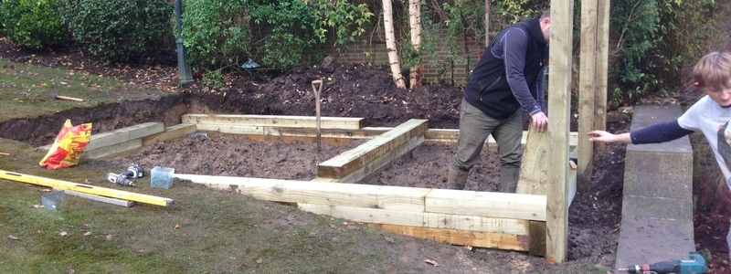 Raised pond construction in Hampstead, London.