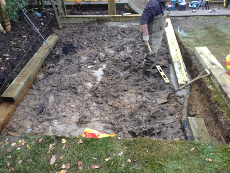 Raised pond construction in Hampstead, London.