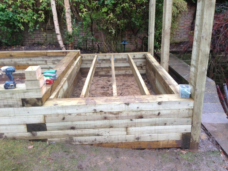 Raised pond construction in Hampstead, London.