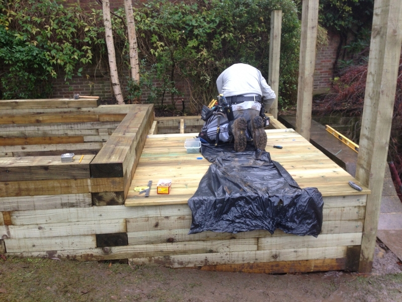 Raised pond construction in Hampstead, London.