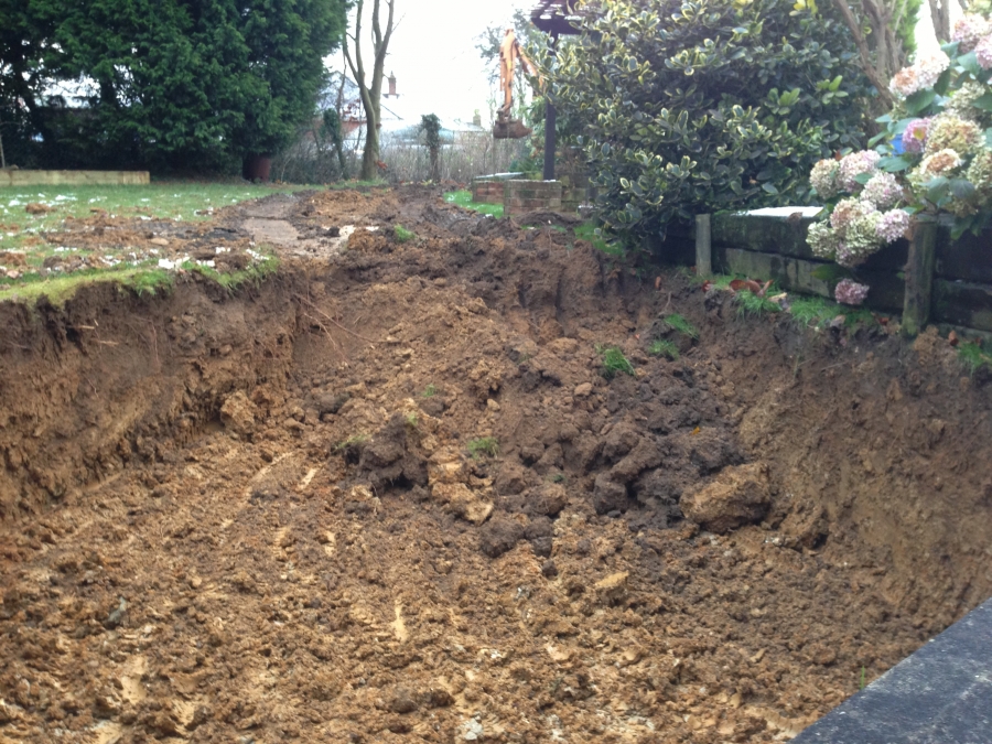 Railway sleeper pond construction Bulmer Tye Essex